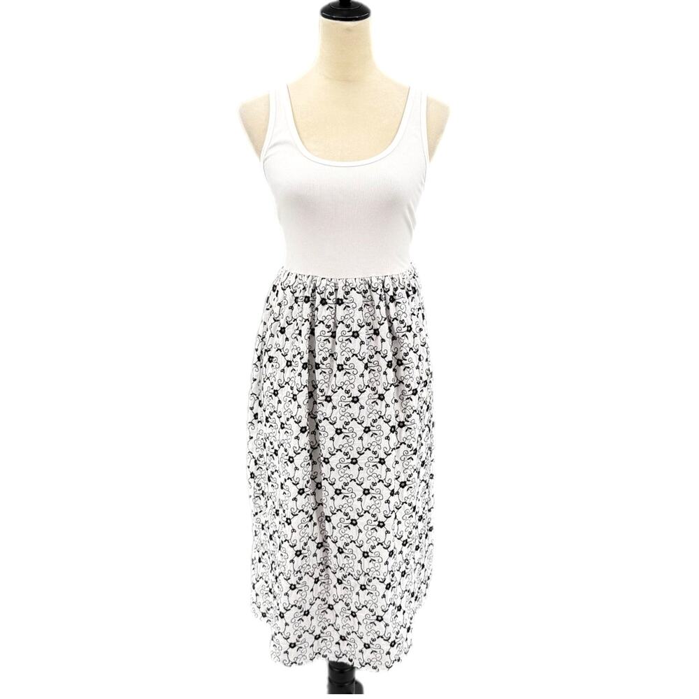 Zara NWT Black & White Embroidered Eyelet 100% Cotton Tank Feminine Midi Dress